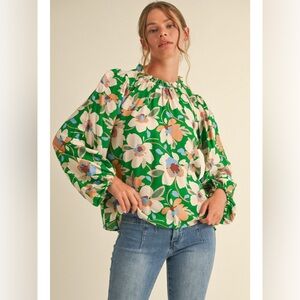 073 JODIFL Green Floral Blouse